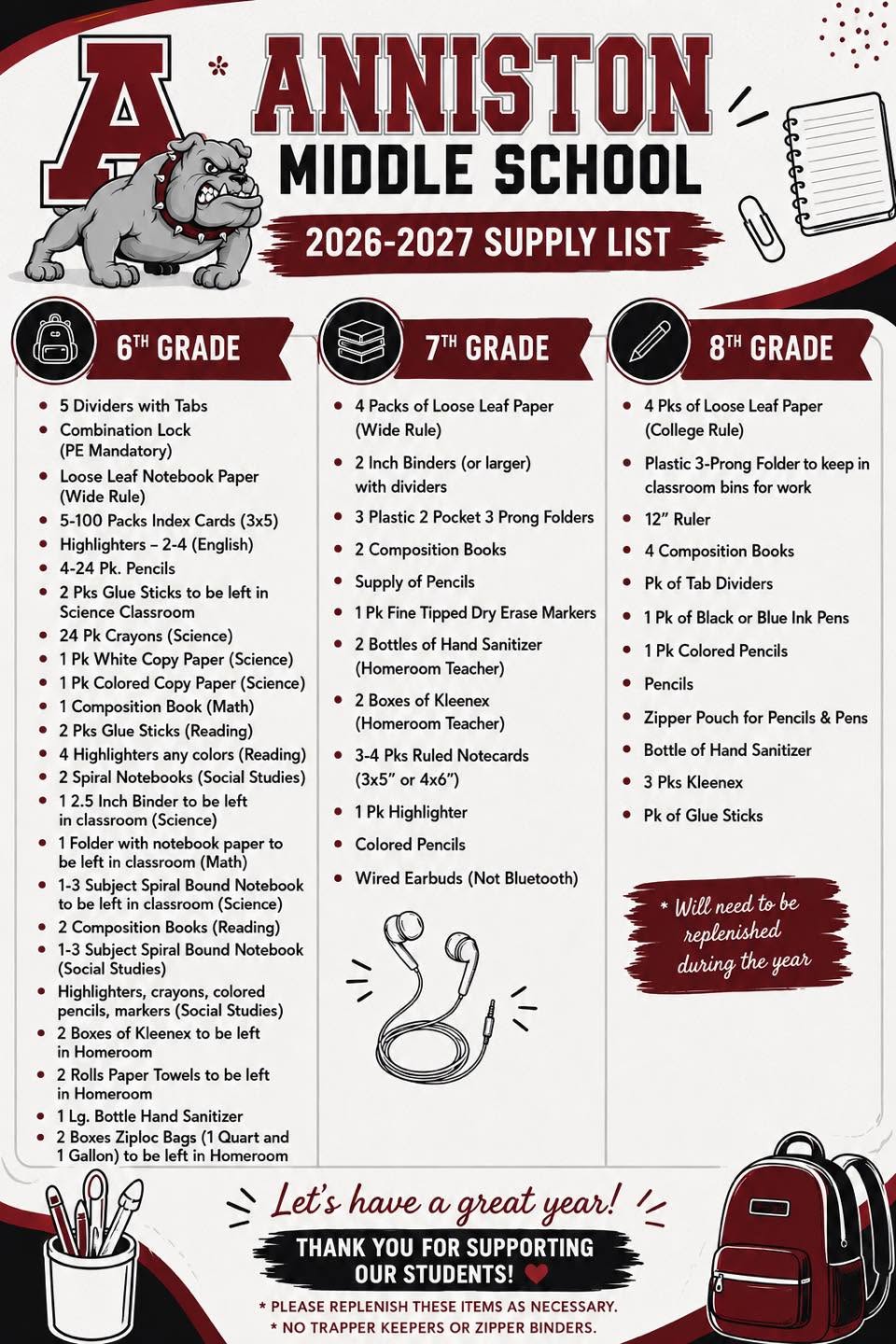 ✏️ Get Ready, Bulldogs! School Supply Lists by Grade Level